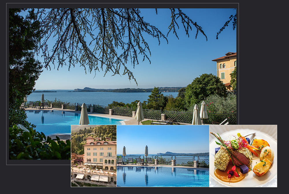 Piscina, piatto ristorante vista  villa del sogno 